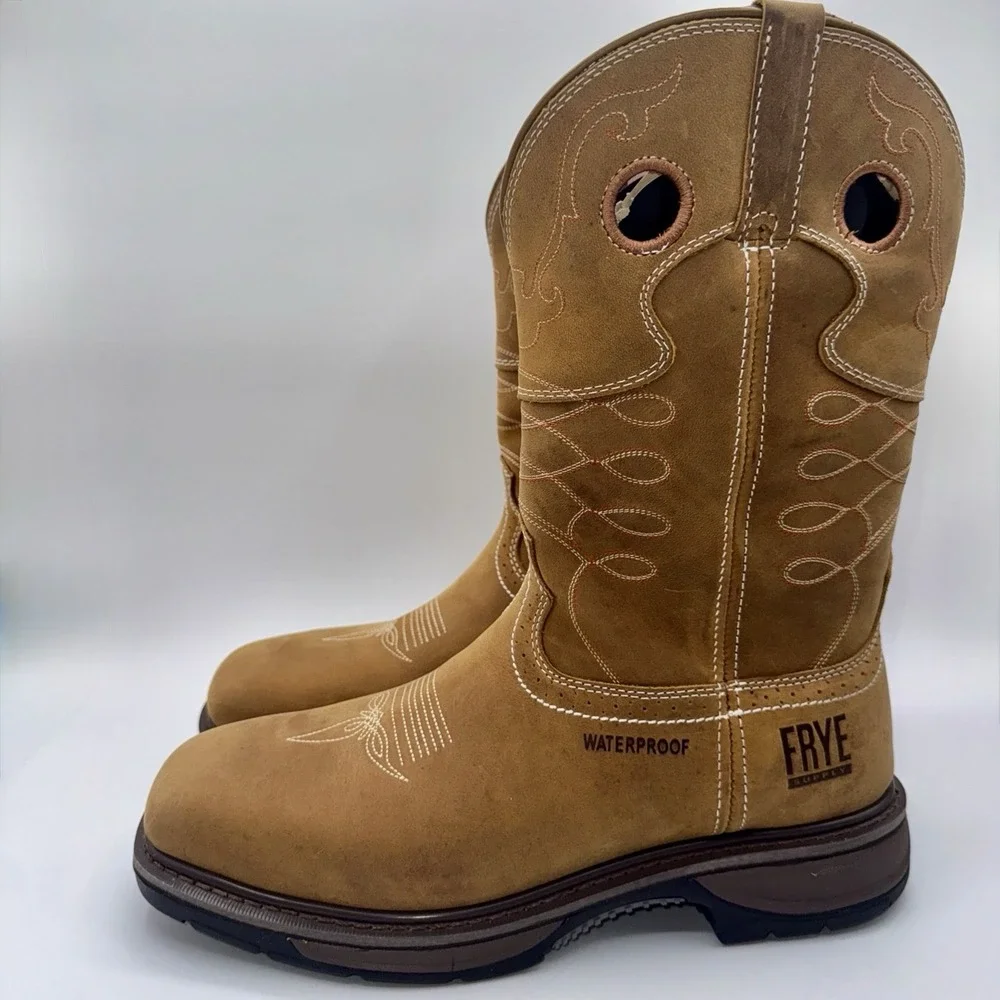Frye Supply Safety Crafted Waterproof Boots Men's Size 10 W Wide Brown Steel Toe